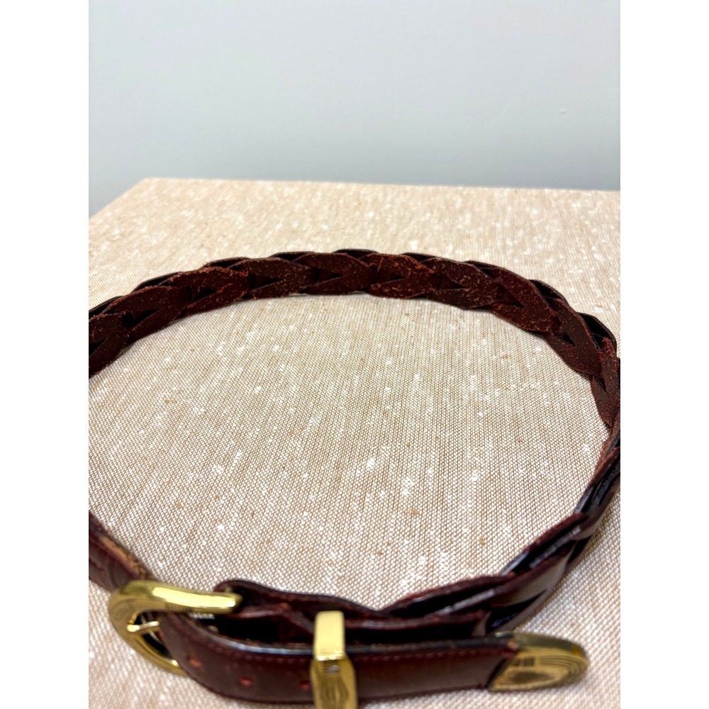 Vintage Braided Brown Leather Belt Handcrafted Mexico Brass Hardware 33in - Picture 10 of 11